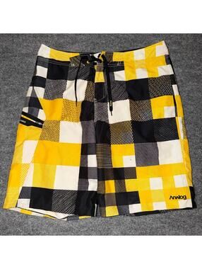 Analog Yellow Plaid Surf Board Shorts Mens XL 36 VTG Y2K 90s Rare